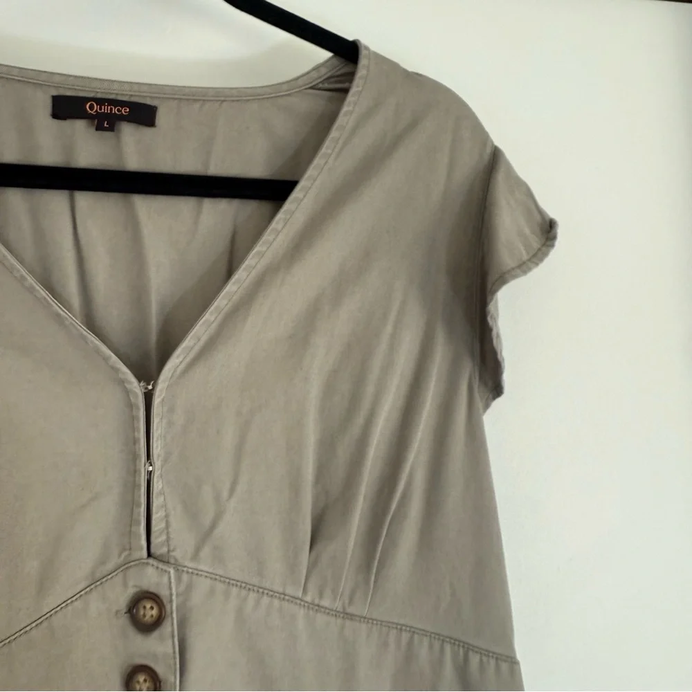 Quince Vintage Wash Tencel Button Front Midi Dress Olive Green Large Cottagecore - Picture 8 of 14